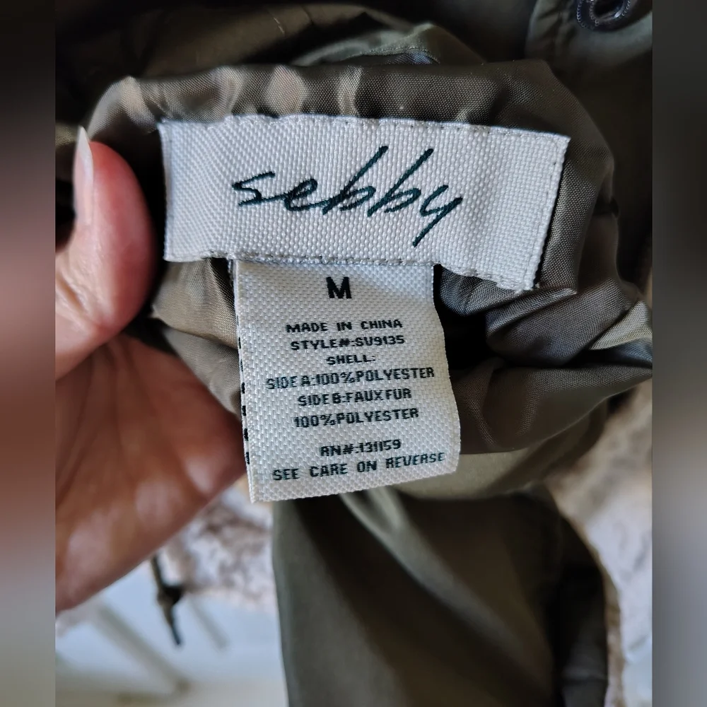 Sebby Women's Medium Reversible Green Anorak Hooded Jacket w/ Sherpa Lining - Picture 13 of 16